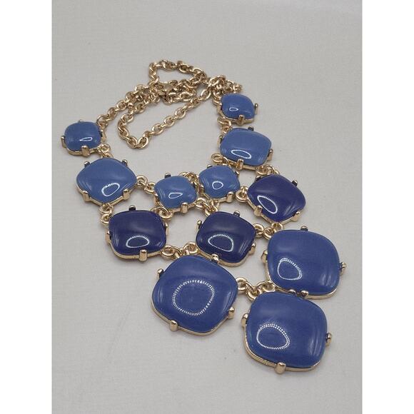 Blue Statement Bib Necklace Gold Tone Chain 17–20 Inch Adjustable - Picture 4 of 6